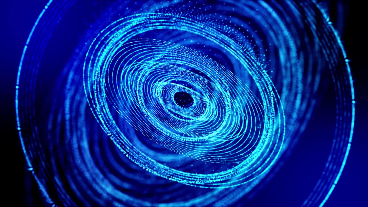 4k seamless looped science-fiction blue background with radial structures, particles oscillate and move smoothly, like element of information graphics on sci-fi panel HUD. Rngs 20