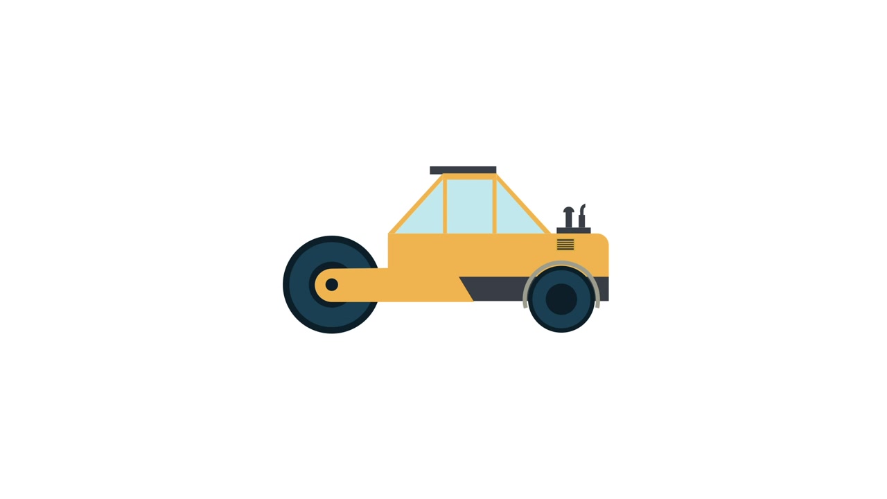 Animazione della costruzione di un rullo stradale in flat design