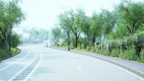 empty asphalt road and beautiful view of cityscape on sunny day