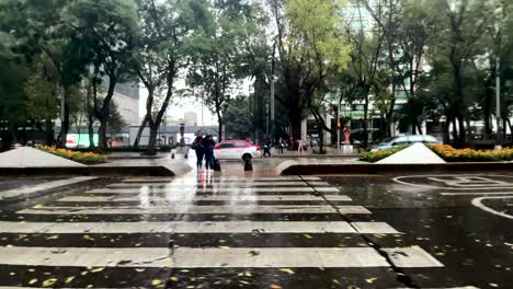 slow motion shot of reforma avenue in mexico city during rain