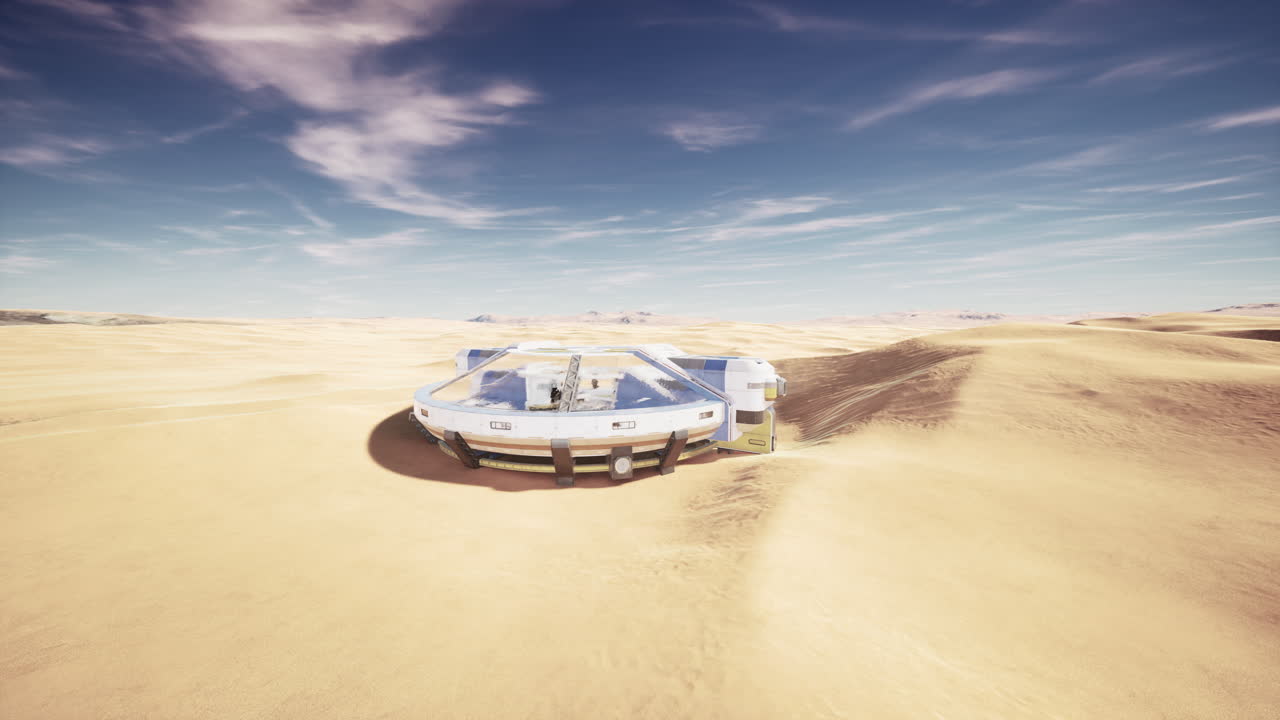 Nave spaziale futuristica in un paesaggio desertico