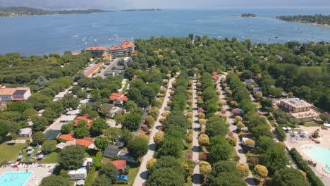 Aerial-Shot-of-Camping-Baia-Verde-Near-Lake-Garda,-Italy