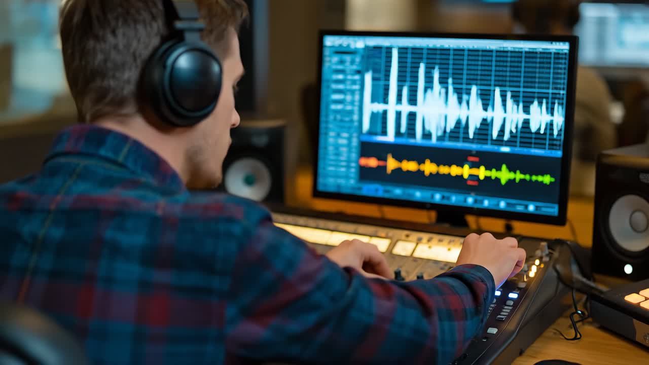 Audio engineer working in modern studio