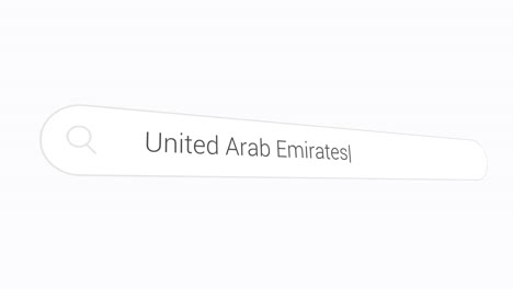 united arab emirates in search bar on virtual screen - close up