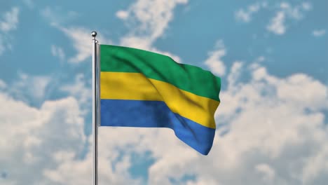 Gabon-flag-waving-in-the-blue-sky-realistic-4k-Video