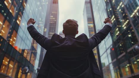 successful businessman celebrating in city