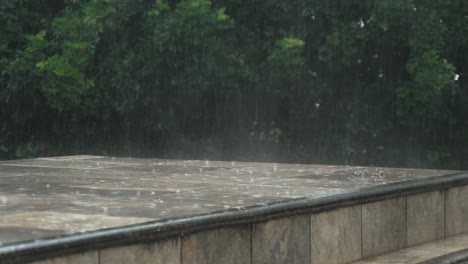 regen waardoor stoom van hete grond komt