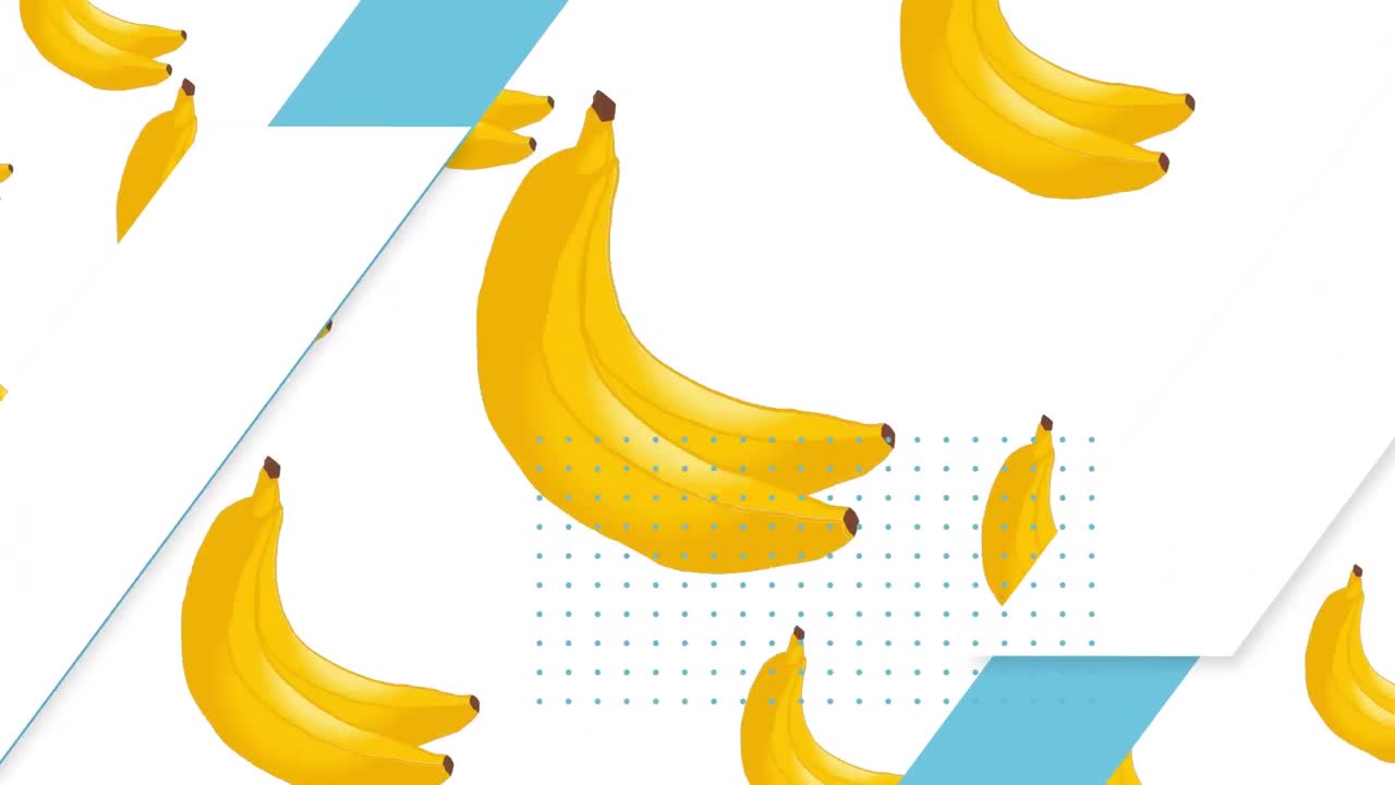⁇ 색 배경에 파란색 모양 위에 반복된 바나나의 애니메이션