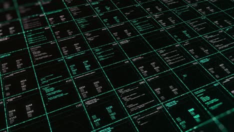 abstract digital data report of an enterprise, seamless loop. animation. statistics, financial market data, analysis and reports, numbers and graphs in green color on black background