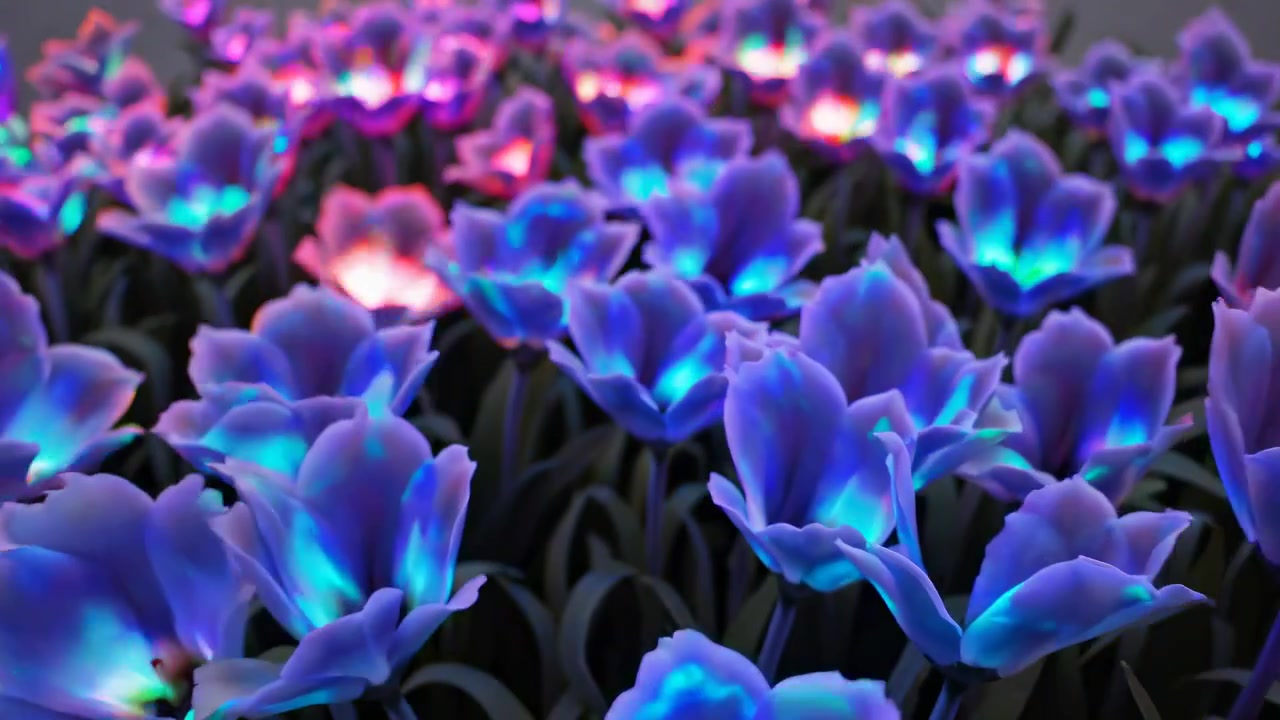 Close-up of Luminous Artificial Flowers with Shifting Colors