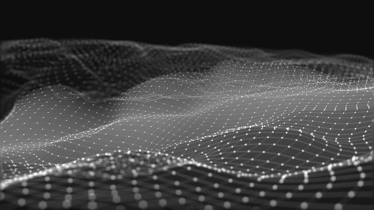 Background abstract digital wave and light square particles in organic motion. Wave of particles and grid. looped