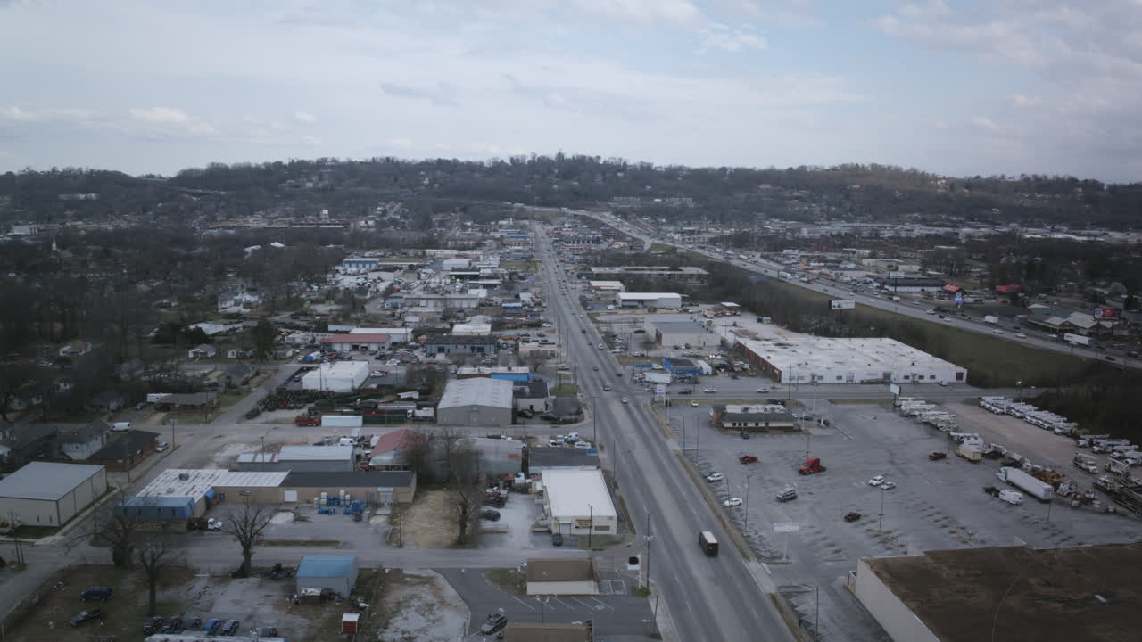 Aerial drone timelapse of Highway 24 and 23rd street with busy traffic in Chattanooga, TN.