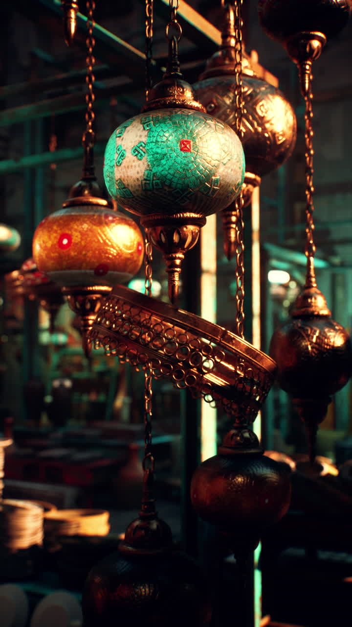 상점 에 매달린 램프 의 근접