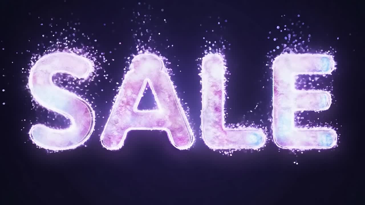 빛나는 판매 표지판은 어두운 배경에서 활기차게 반이고, 프로모션과 할인에 대한 매력을 강화합니다.