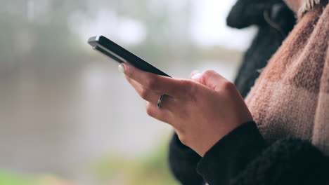 Hands,-phone-and-social-media-with-a-person