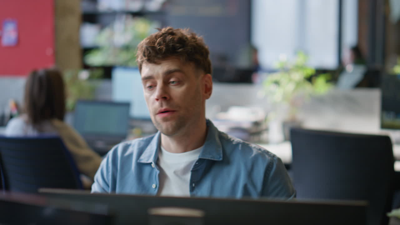 Angry executive video call remotely closeup. Mad manager nervous conversation