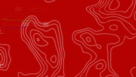 animación de la interfaz digital en pantalla con líneas topográficas con glitch en fondo rojo