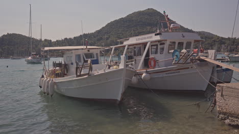 fishing boats n the harbour of nydri, lefkada greece