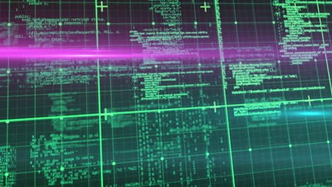 Animation of data processing over grid on black background