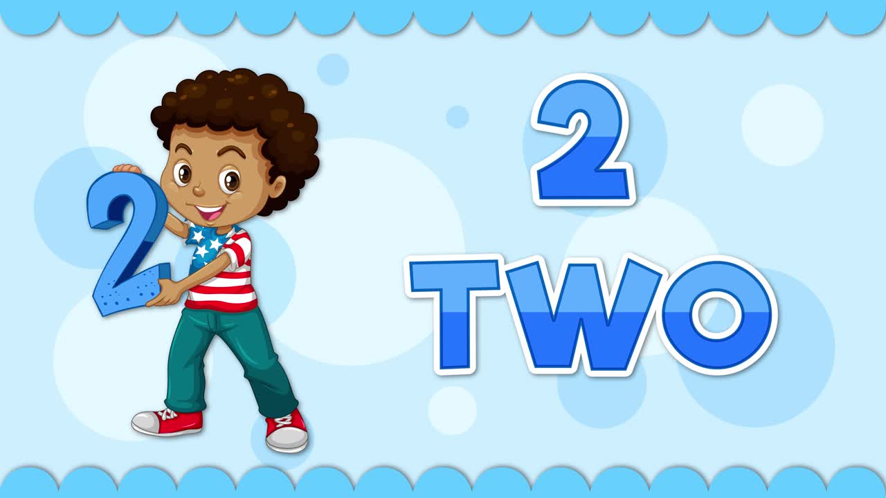 Animated child teaching the number two