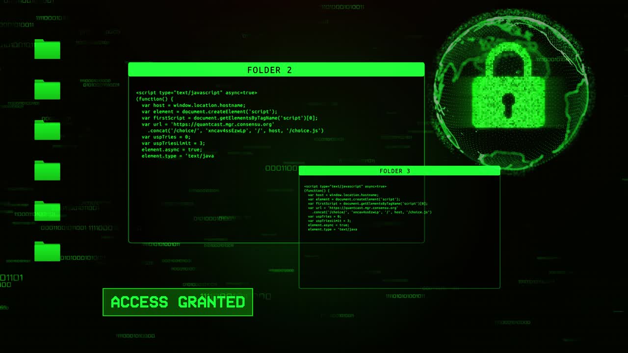System login animation of entering password on computer screen with access granted message on screen