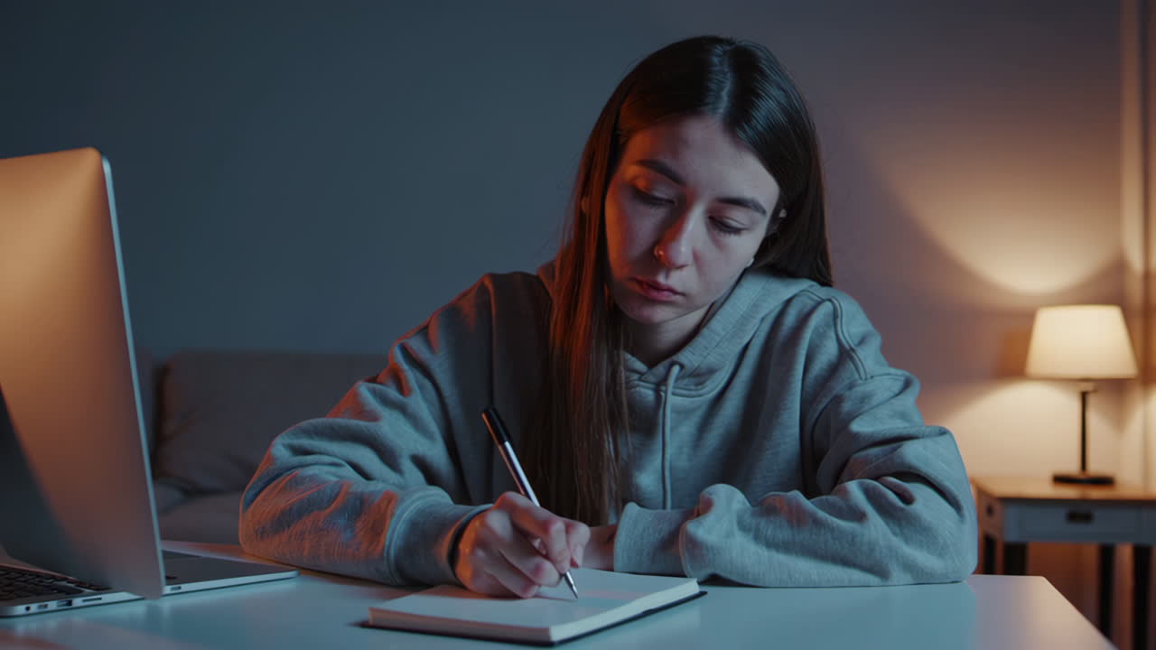 늦은 밤까지 일하는 여자