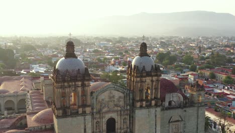 santo domingo de guzman catholic church, oaxaca, mexico, aerial view of landmark in historic downtown, unesco world heritage site, drone shot