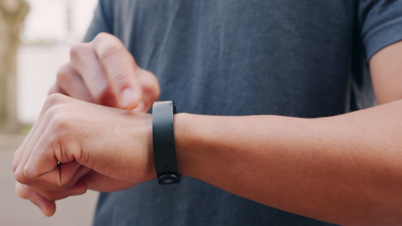 Exercise, health and smartwatch of a man training