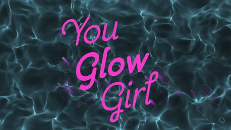 animación de usted glow girl texto sobre onda azul en fondo oscuro