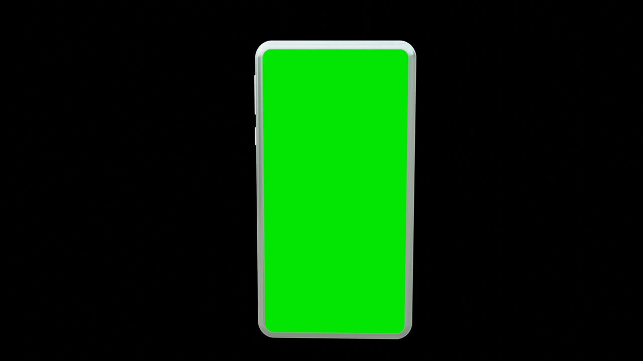 Modern smartphone with green screen on black background . 3d illustration rendering . 4k resolution video . for business , advertisement, market and etc . Computer generated image . Easy customizable green screen.
