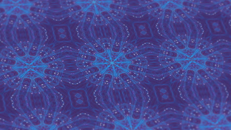 digital animation of blue kaleidoscopic shapes moving in hypnotic motion against purple background