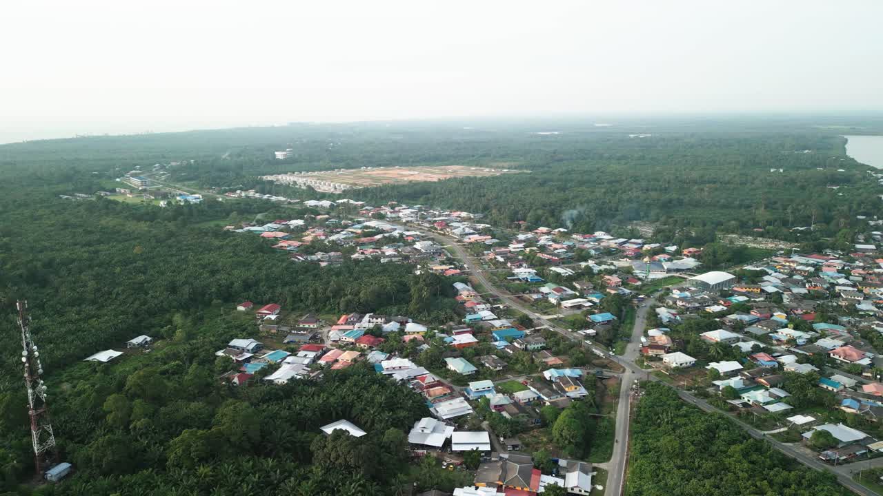 Aerial Drone View During Summer Kabong Fishing Village,With River And Beach,Sarawak,Borneo