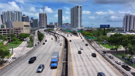 aerial view of a busy highway in a modern city