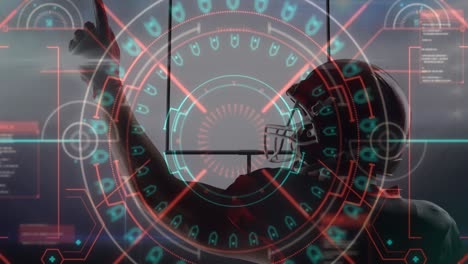 animación del procesamiento de datos con un jugador de fútbol americano masculino señalando con el dedo