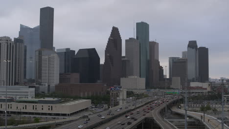 Low-angle-Establishing-shot-of-downtown-Houston