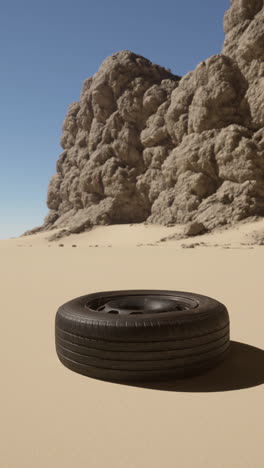 a single tire in the desert