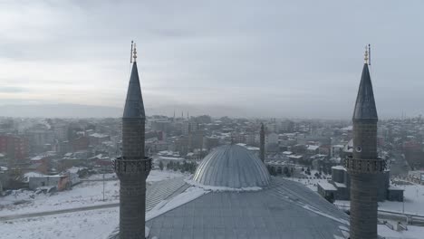 aerial view of kars city landscape and mosque in turkey. 4k footage in turkey