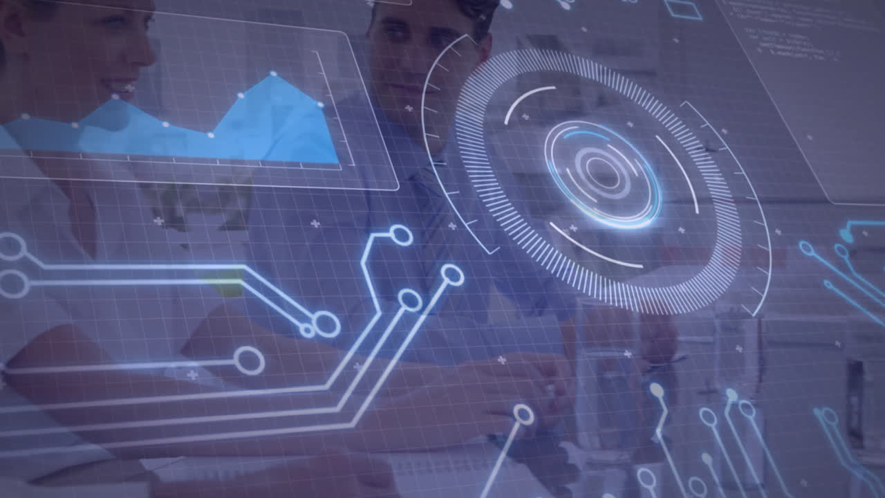 In school, animation overlaying professionals collaborating in modern office