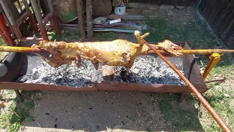 Cordero-Aceitado-Asado-A-La-Brasa-Con-Palo-Y-Trozo-De-Grasa-De-Cordero