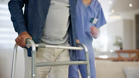 hands, walker and a caregiver helping a patient