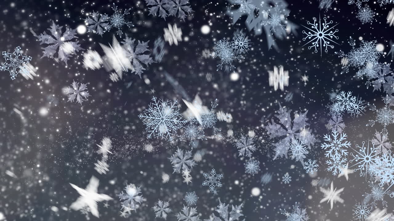 animación digital de copos de nieve que caen contra manchas blancas sobre un fondo azul