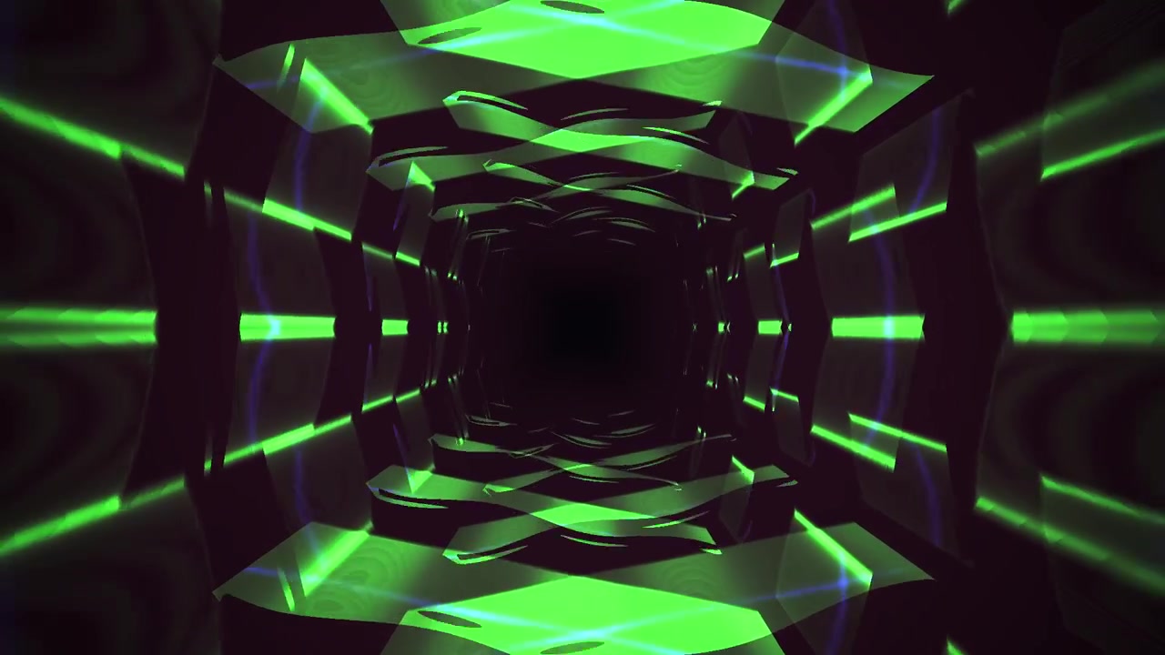 Tunnel astratto con luci al neon verdi luminose