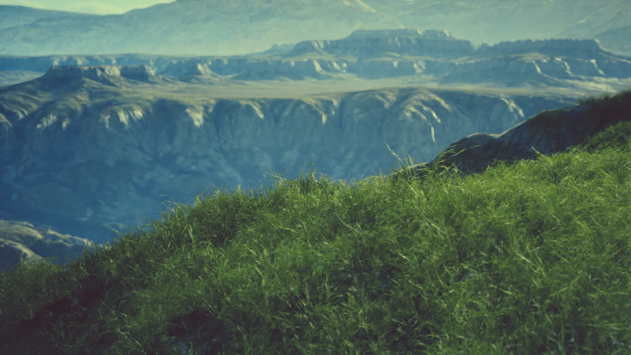 потрясающий горный пейзаж с пышной зеленой травой