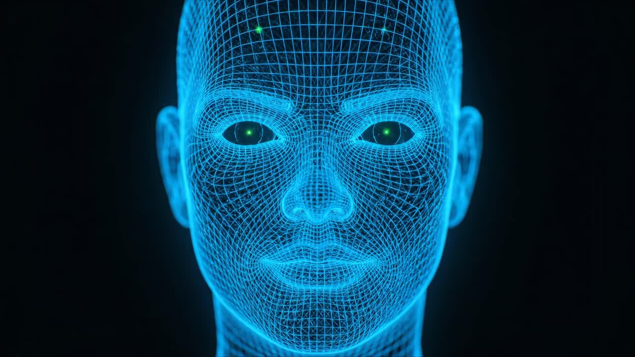 Wireframe Face Representing Artificial Intelligence