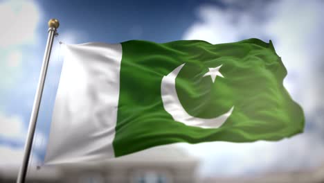 la bandera de pakistán ondeando en cámara lenta 3d con fondo de cielo azul - bucle sin costuras 4k