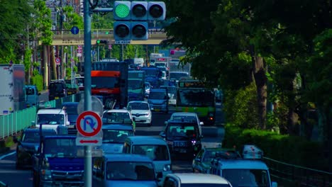 a timelapse of the traffic jam at the urban street in tokyo long shot