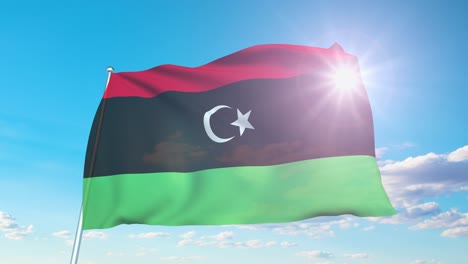 flag of libya with fabric structure against a cloudy sky (loopable)