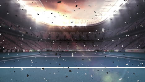 animation of confetti falling over sports stadium