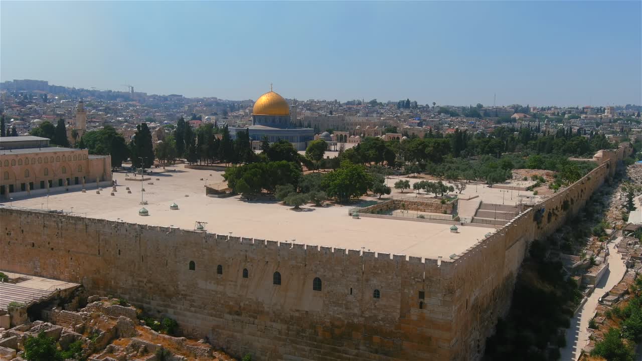 Islam Mosque Dome of the rock and Jerusalem center city, Aerial