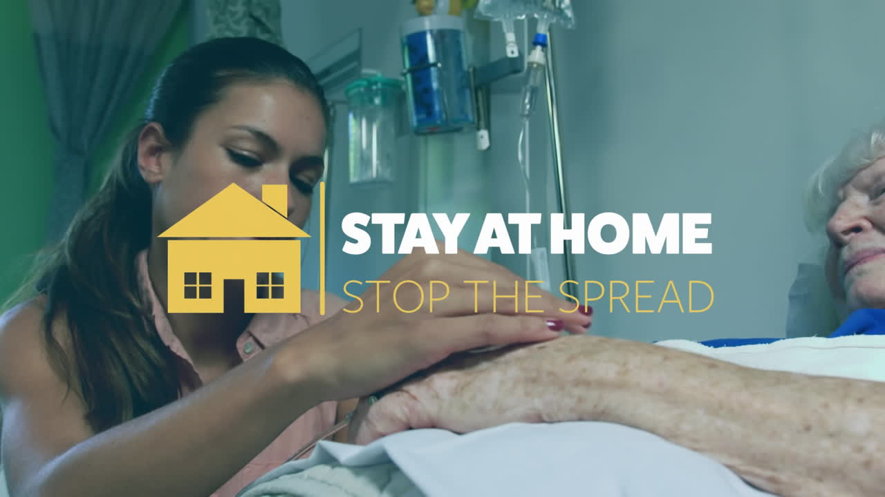 애니메이션은 병원에 입원한 노인과 그녀의 딸과 함께 사회적 거리를 촉진합니다.